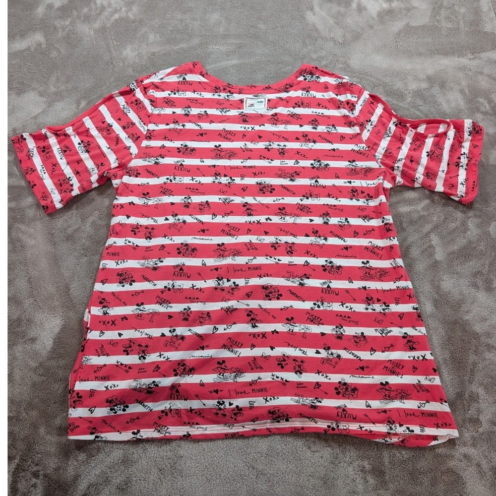 Disney Parks Mickey Minnie Mouse Cold Shoulder Side Knot Striped Top Red XL